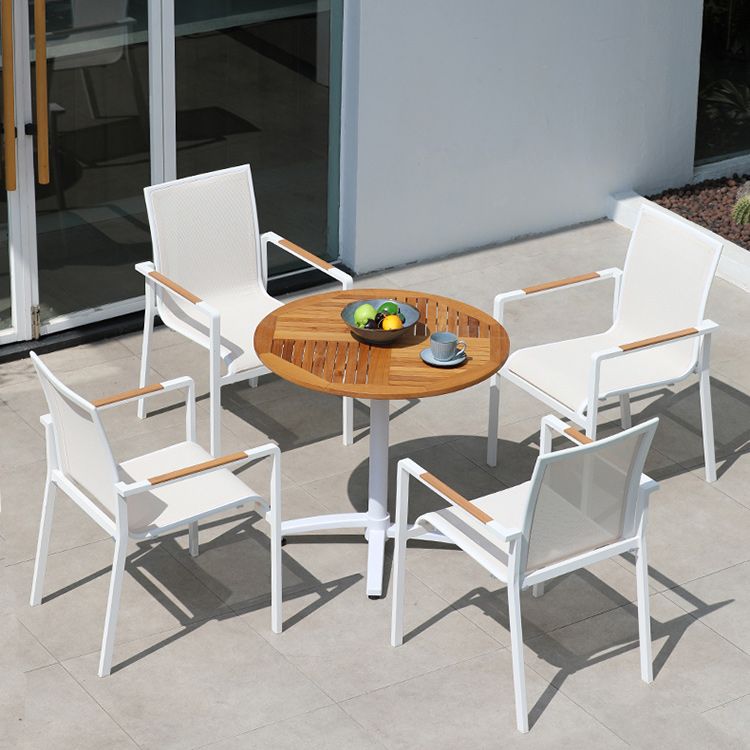 Contemporary White Outdoors Dining Chairs with Fabric Back Stacking Chairs