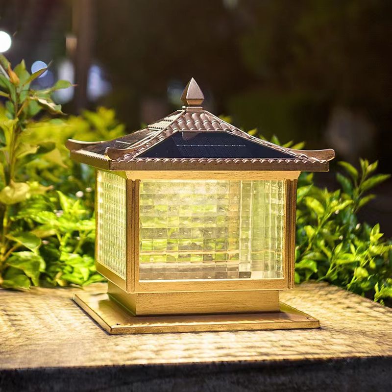 Rectangular Shape Metal Solar Pillar Lamp Modern-Style 1 Light Outdoor Waterproof Light