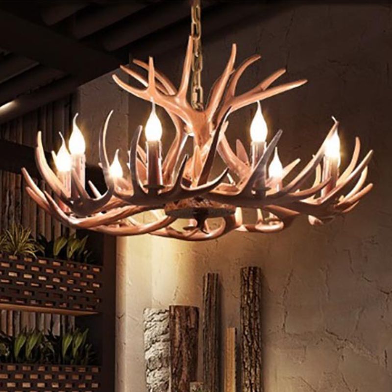 Deer Horn Shape Resin Suspension Light Rustic Dining Room Chandelier Light Fixture