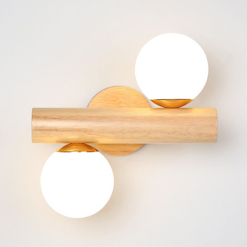 White Glass Wall Light Contemporary Flush Mount Wood Lighting for Room
