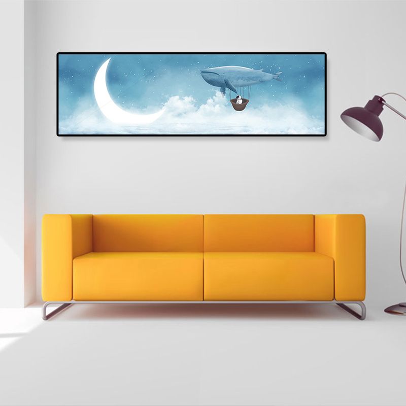 Soft Color Illustrated Whale Wrapped Canvas Textured Children's Art Living Room Wall Decor
