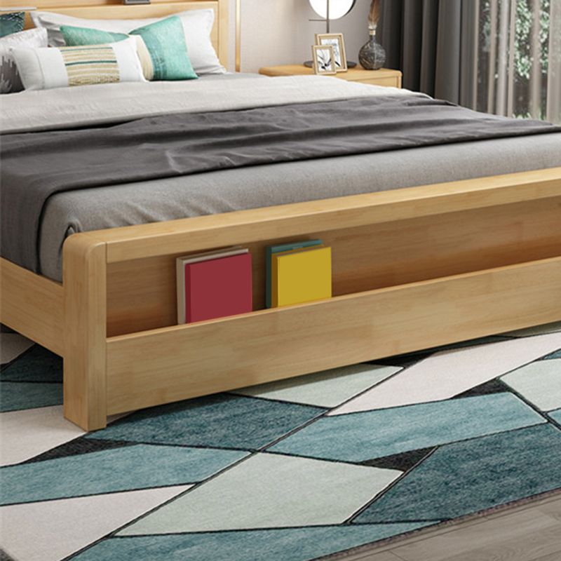 Traditional Standard Bed Pine Wood Panel Rectangular Bed Frame in Natural and Walnut