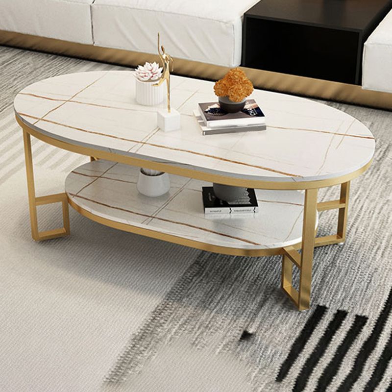 Glam Slate Oval Coffee Table Frame Coffee Table with Storage