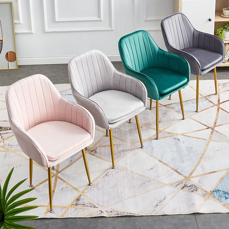 Scandinavian Dining Arm Chair Solid Back Side Chair with Metal Legs for Home Use