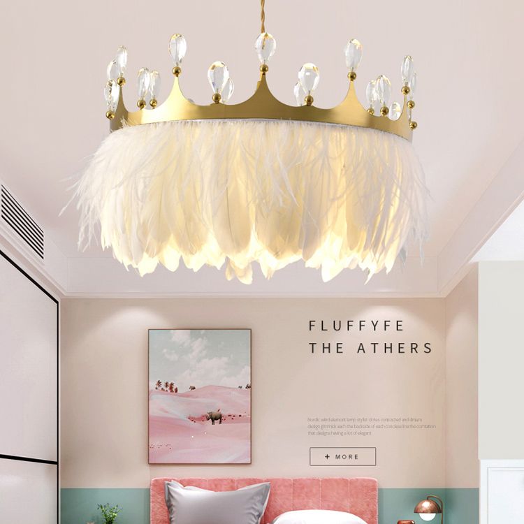 Ultra-modern Crown Pendant Lighting Fixtures Feather Hanging Lamp with Hanging Cord for Bedroom