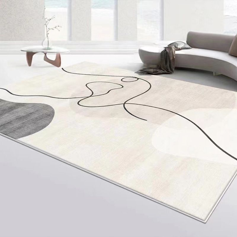 Apricot Color Block Carpet Polyester Casual Carpet Washable Carpet for Living Room