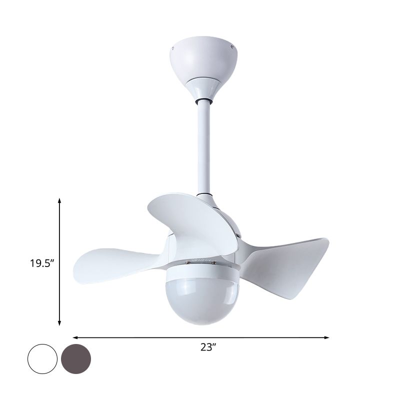 Moderna cupola a ventola lampada a ventola lampada da letto acrilico LED a filo a filo con 3 lame corte in bianco/caffè, 23 "W
