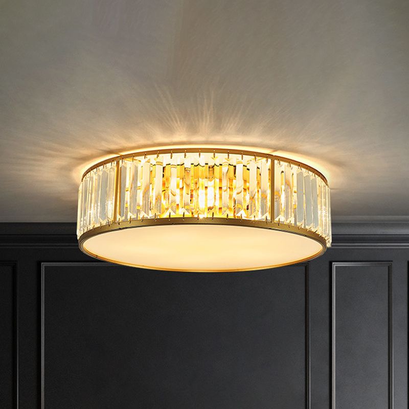 3/4/5 Lumière à la lumière du tambour contemporain Crystal Ceiling Flush Mount in Gold for Bedroom, 12.5 "/16.5" /20.5 " W