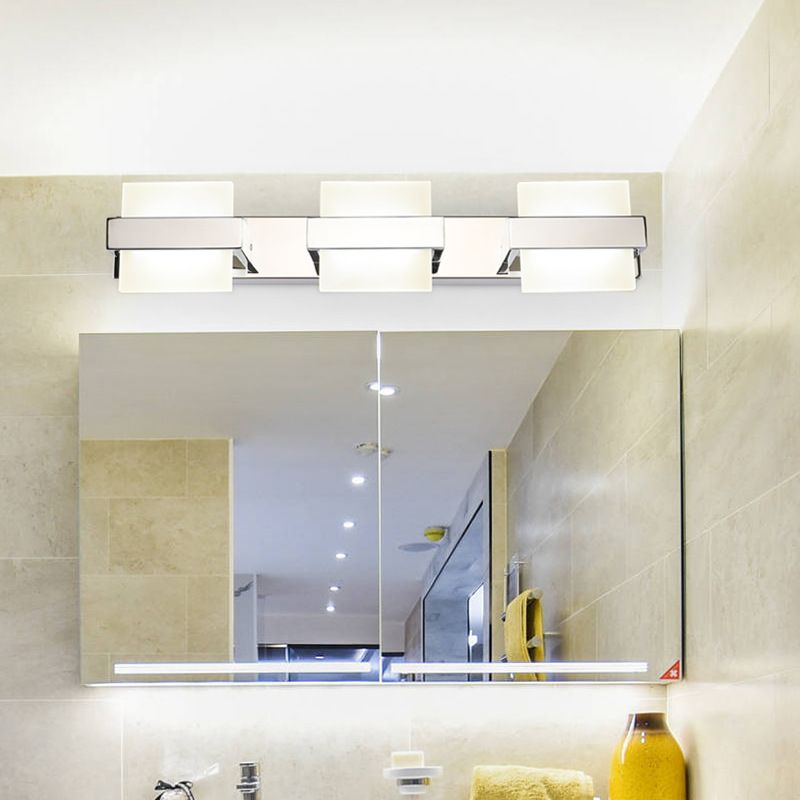 Acrylic Square LED Vanity Sconce Contemporary White Wall Mounted Lighting for Bath