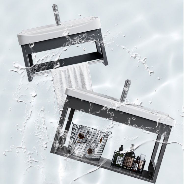 Bathroom Vanity Set Wall Mounted Storage Shelf Ceramic Sink Mirror Vanity Sink with Faucet