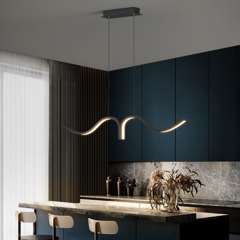 Contemporary Waves Island Light Metal 2 Light Island Lighting Fixtures for Kitchen
