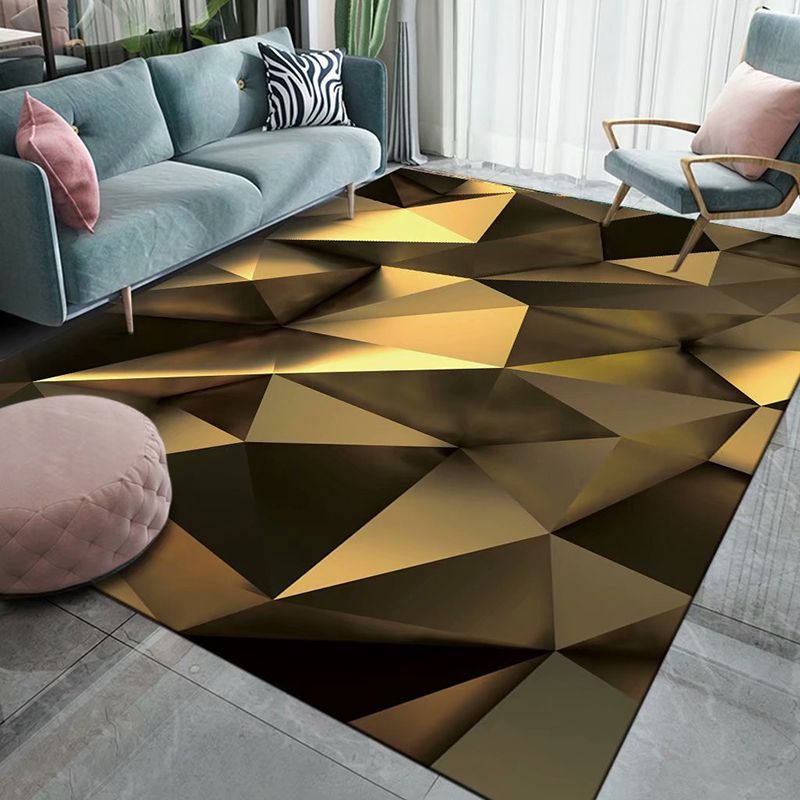 Gold Abstract Line Rug Polyester Simple Indoor Rug Washable Rug for Home Decor