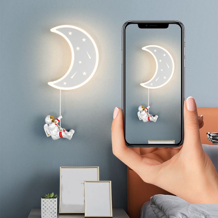 Cartoon LED Wall Light Astronaut and Moon Shaped Sconce Light for Kids Room