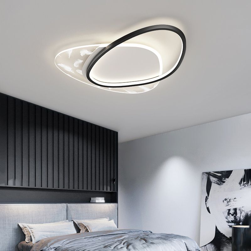 Oval Shape LED Feather Ceiling Lamp Modern Aluminium 2 Lights Flush Mount for Bedroom