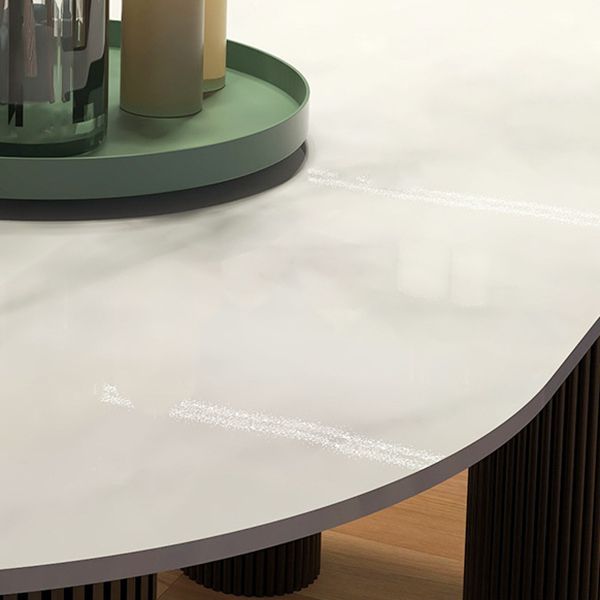 Modern Style Sintered Stone Dinner Room Kitchen Table White Table with Wooden Base