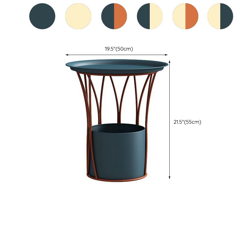 Round Tray Top Side End Table Metal Pedestal Side Table with Storage