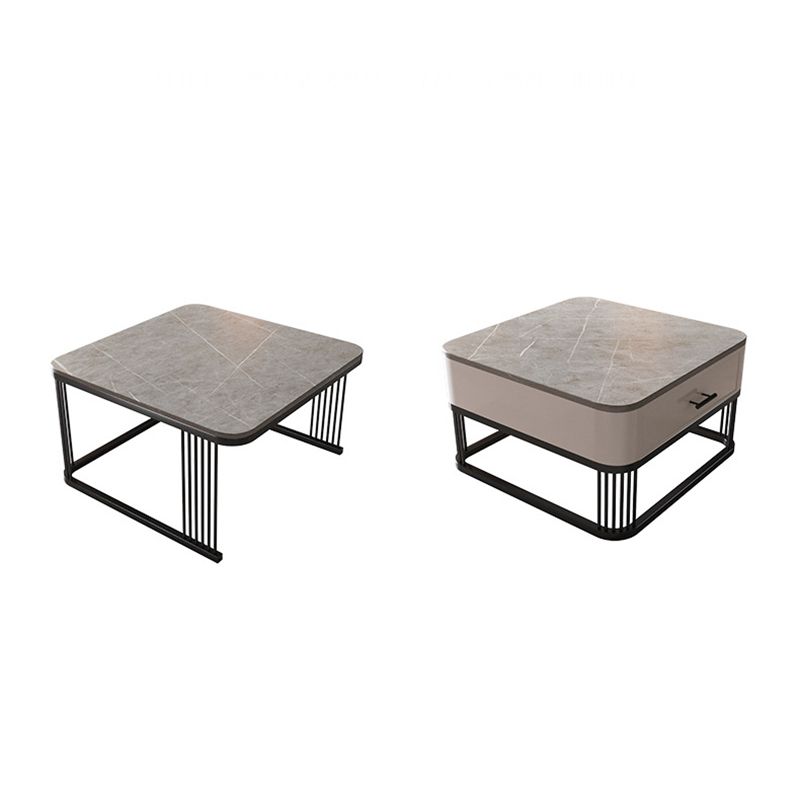 Square Nesting Coffee Table Set Slate Frame Coffee Cocktail Table with Drawer