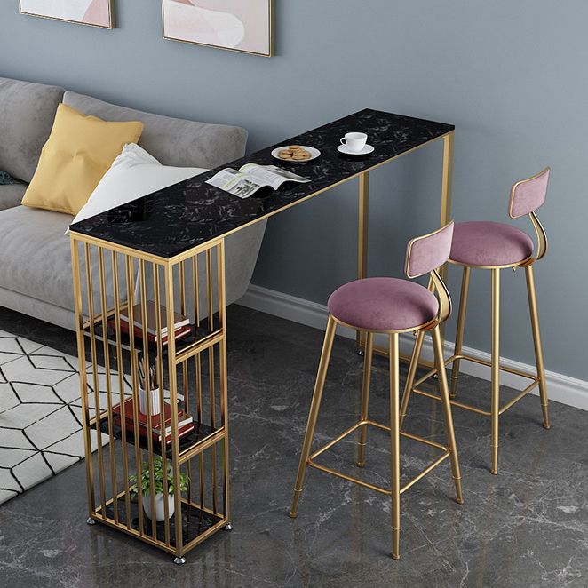 Rectangle Marble Top Bar Dining Table Metal Double Pedestal Bar Table