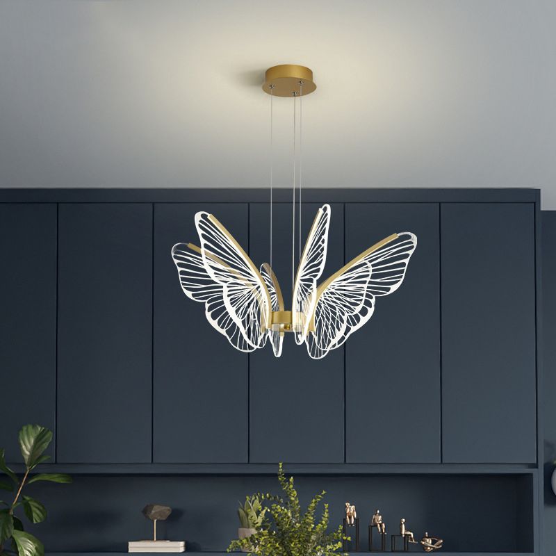 Gold Metal Ceiling Hung Fixtures Contemporary LED Butterfly Pendant Lighting