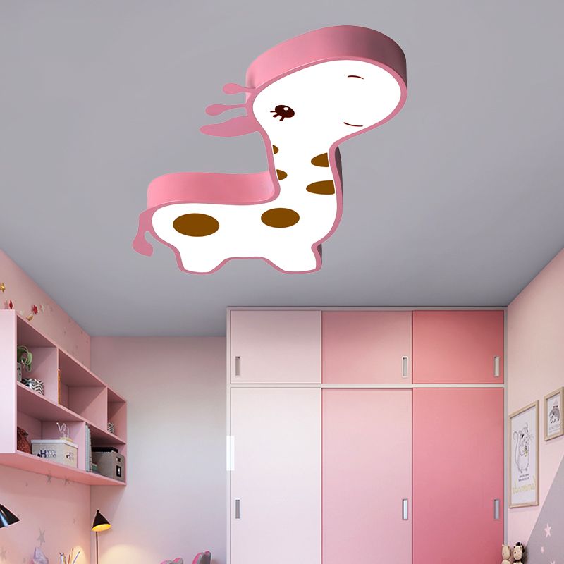 Luminaire encastré en forme de girafe bleu/rose, Style dessin animé, lampe LED en acrylique, lumière chaude/blanche pour chambre à coucher