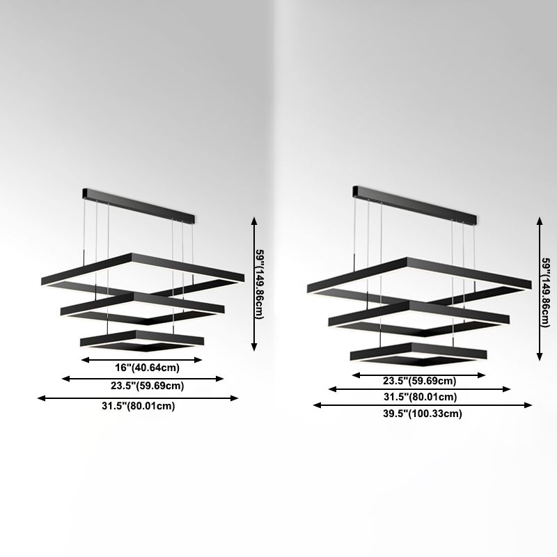 Multi Lights Square Pendant Chandelier Modern Style Metal Hanging Lamps