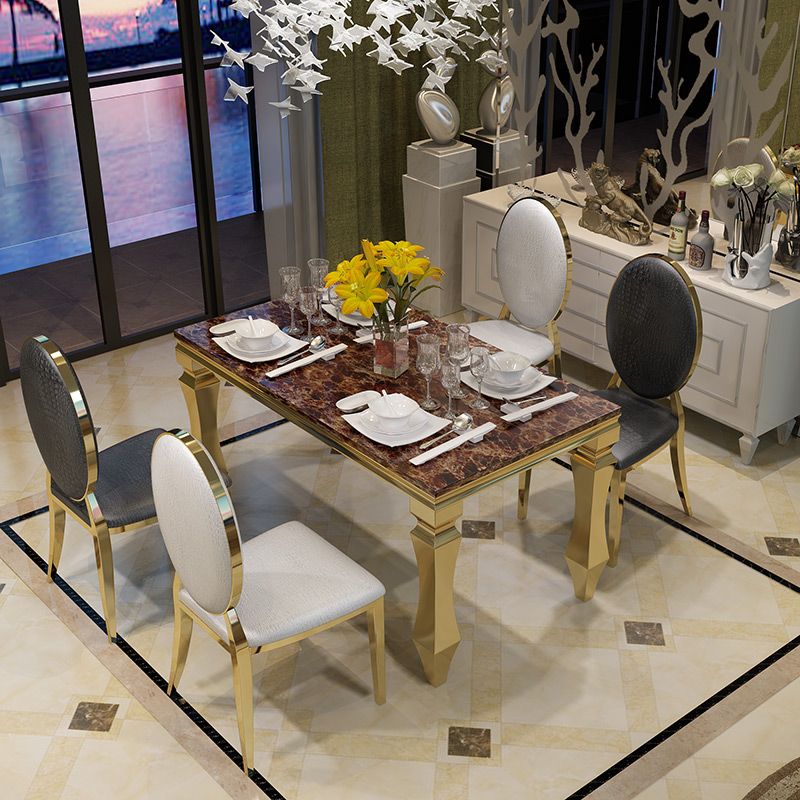 Table d'intérieur en marbre de table rectangulaire de luxe traditionnelle en métal avec 4 pieds