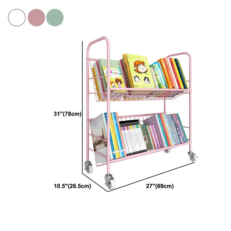 Contemporary Style Metal Bookcase Wheel Bookshelf for Home Office