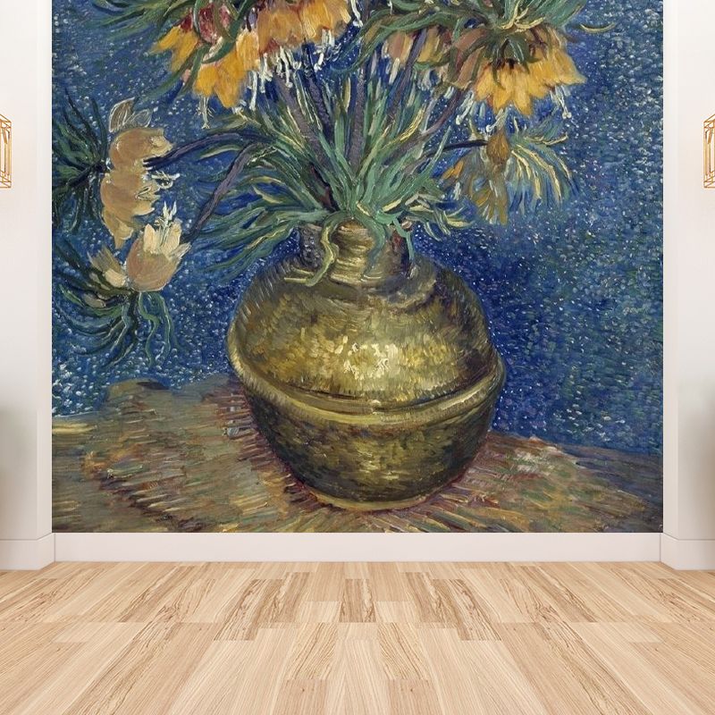 Vital Flowers Potting Mural Wallpaper Modern No-Woven Material Wall Decor in Blue