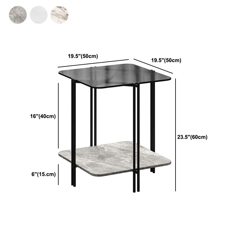 Modern Square Glass Side Table 23.62" Tall 4 Legs Shelf Included End Table