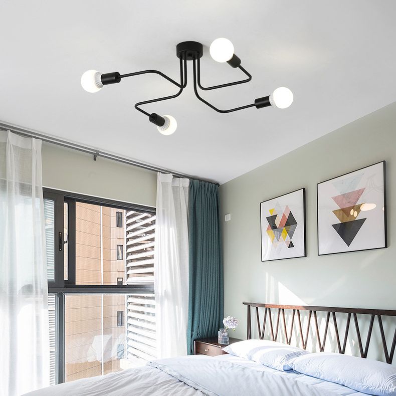 Luz de techo de semi rascilla estilo loft starburst starburst metal luminato de montaje semi descarte en negro