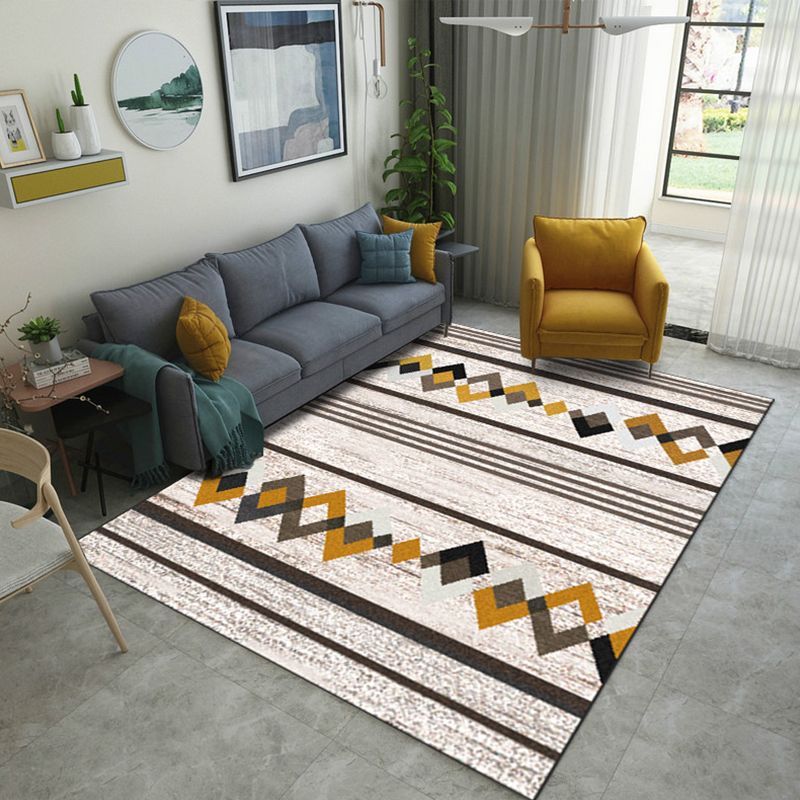 Multicolor Home Decoration Rug Scandinavian Geometric Carpet Polyester Washable Anti-Slip Backing Stain Resistant Rug