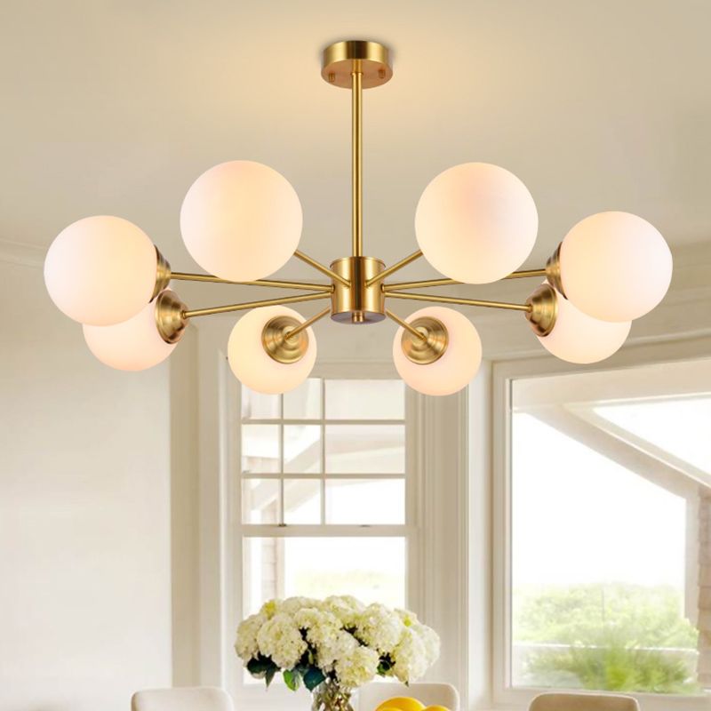 Nordic Simple Hanging Globe-Shaped Chandelier Pendant Light Milky Glass Ceiling Lights Fixture for Restaurant