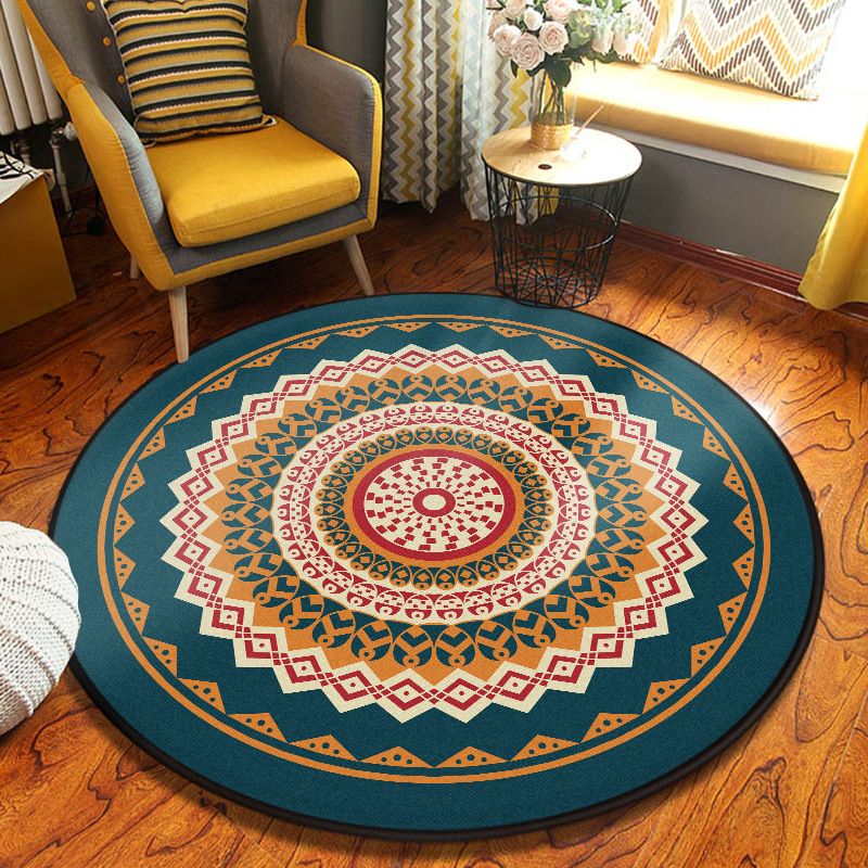 Blue Moroccan Carpet Polyester Graphic Carpet Non-Slip Backing Carpet for Home Decor