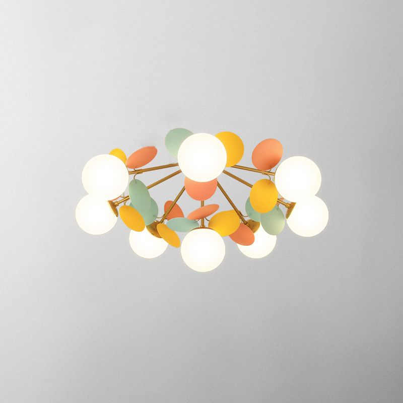 Lámpara de techo Sputnik creativa y moderna de hierro forjado, montaje semiempotrado para interiores con pantalla de cristal