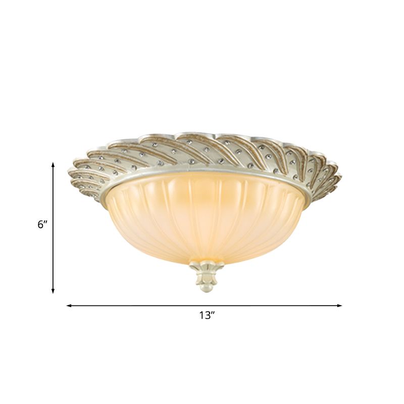 Luminaire encastré traditionaliste à 3 ampoules en bronze/blanc en verre jaune pour le salon