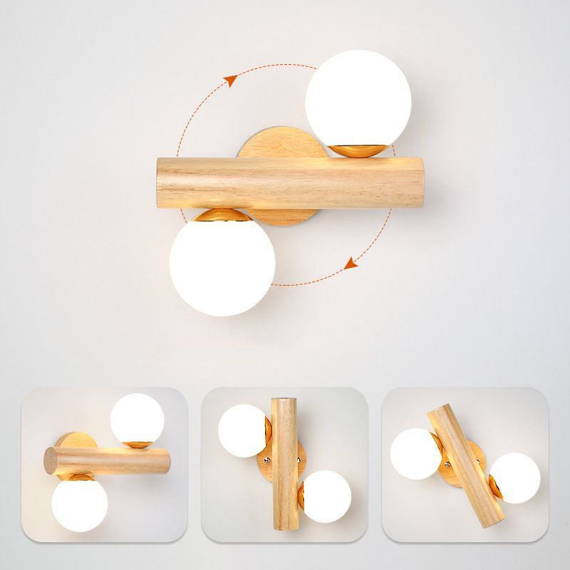 Rotatable Wood Flush Mount Lighting Contemporary Globe Wall Light for Bedroom