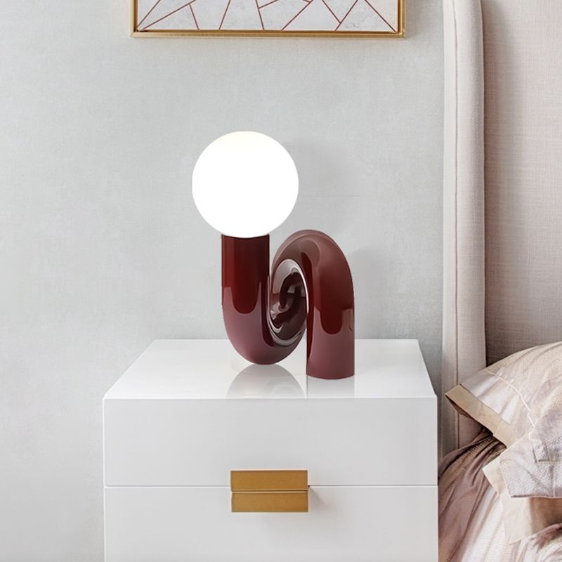 Orb Milky Glass Table Lighting Simple Novelty 1 Head Red Night Stand Light with Twisted Base