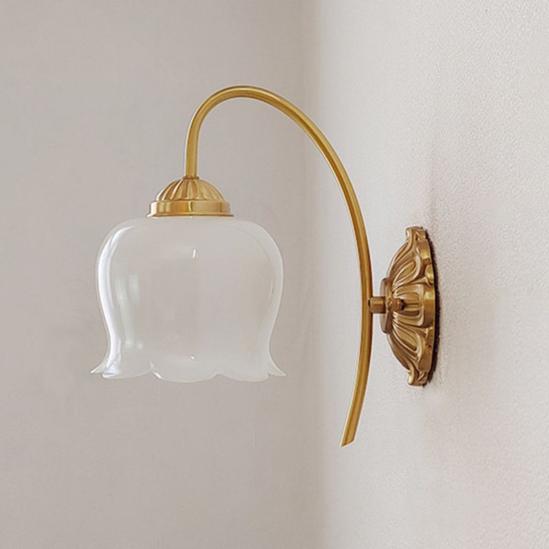 Metal Modern Wall Sconce Flower Shape Wall Light with Resin Shade for Bedroom