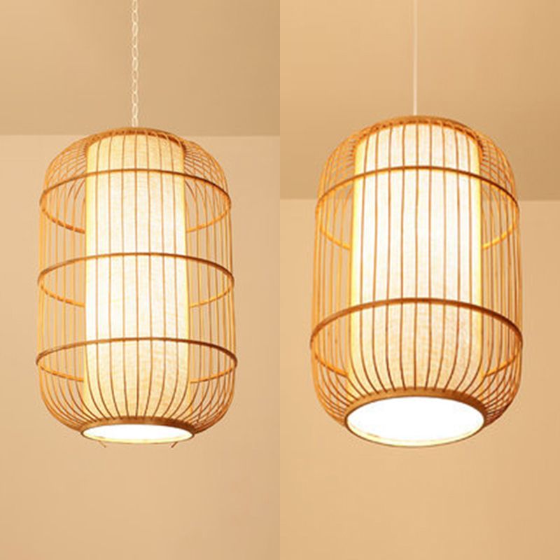 Chinese Elongated Pendant Lighting Fixtures Rattan Hanging Light with Hanging Cord for Restaurant