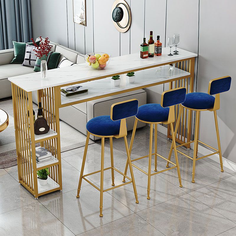 Glam Indoor Bar Dining Table Marble Rectangle Bar Stool Table