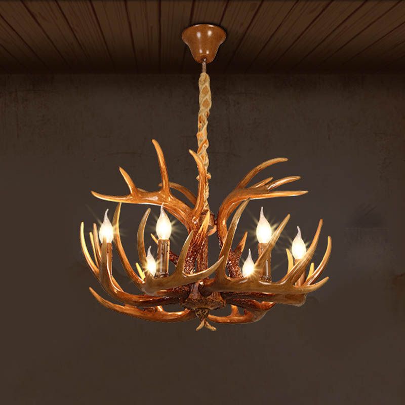 Resin Antler Chandelier Lamp Rustic Restaurant Bar Living Room Ceiling Hanging Light Fixture