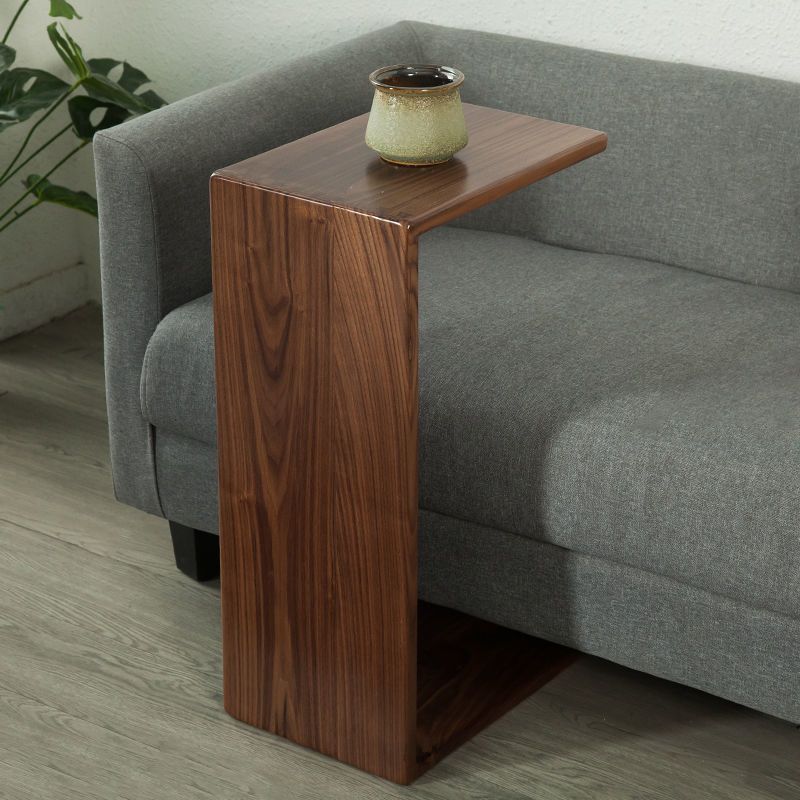 24.4" H Solid Wood Side Table Rectangular Brown/Natural End Table with Floor Shelf