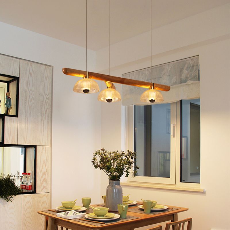 Modern Style Dome Island Lights Wooden 3-Light Pendant Lights