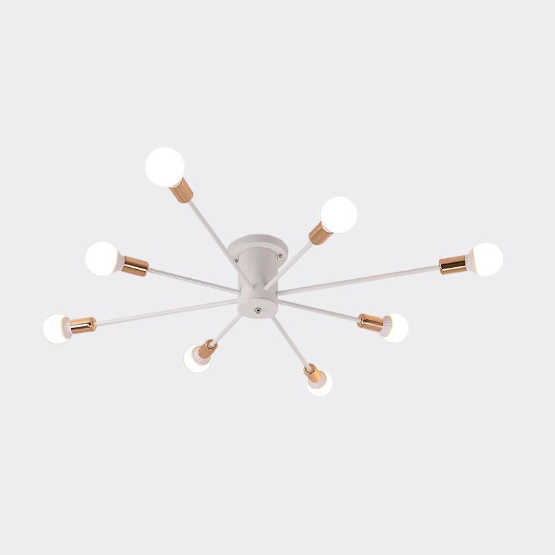 6/8/10 Heads Spoetnik Semi-Mount Verlichting Hedendaags Metaal Zwart/Wit/Goud Plafondgemonteerd Armatuur voor Slaapkamer
