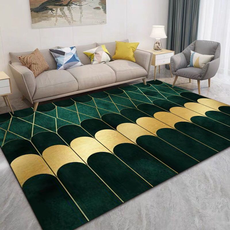 Green Living Room Area Carpet Polyester Color Block Area Rug Stain Resistant Rug for Home Decor