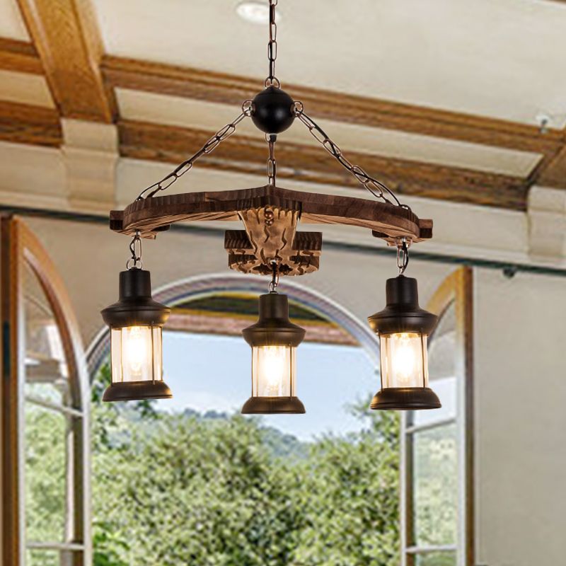 Mélanger Brown Anchor Chandelier Light Loft Style 3 LICTES BOIS ET MÉTAL PLAFICATION AVEC LANTER
