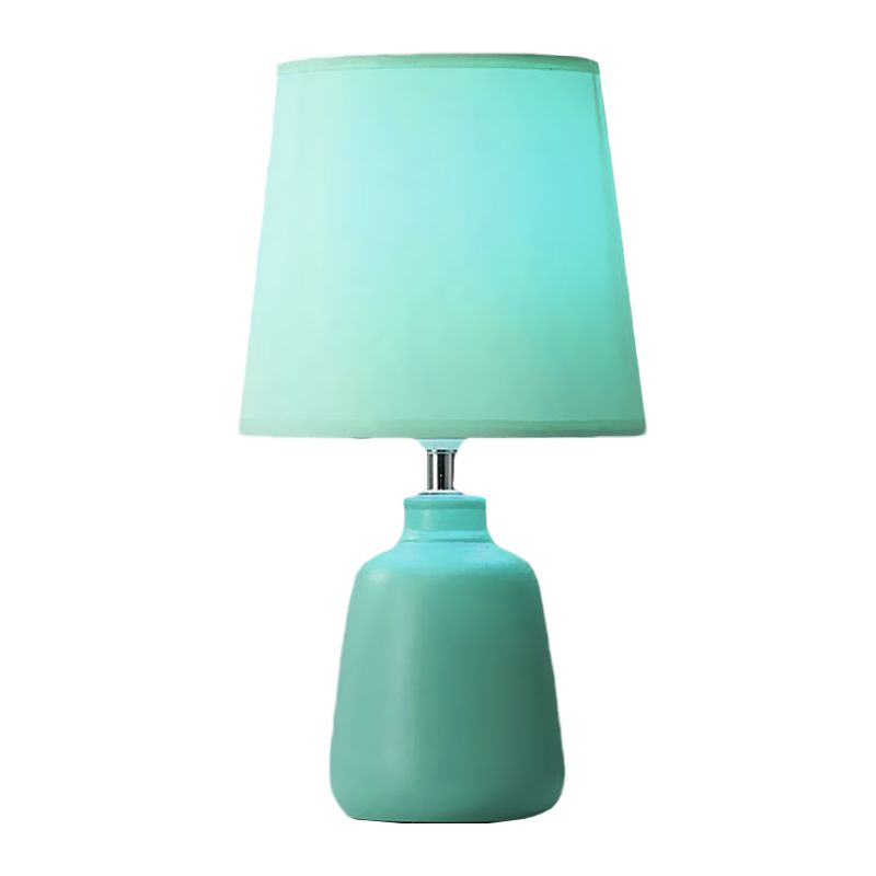 Lámpara de cerámica simple de mesa de noche inteligente de 1 luces con tono de tela cónico en rosa/verde