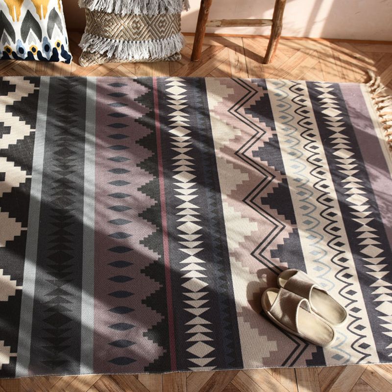 Bohemian Tribal Print Carpet Polyester Fringe Indoor Rug Stain Resistant Area Carpet for Living Room