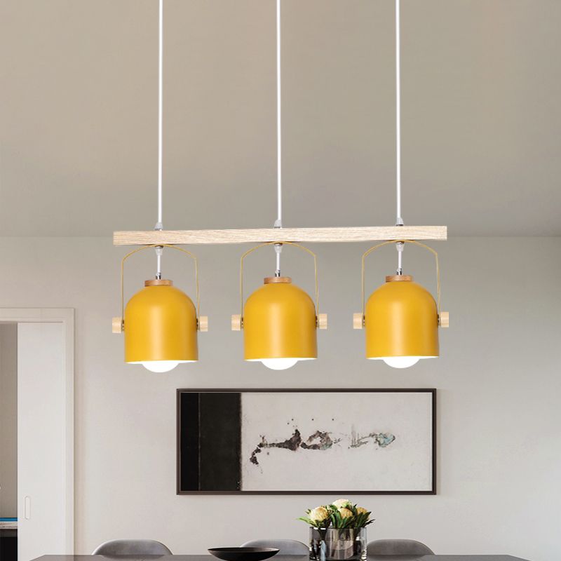 Luz de Dome Island de estilo nórdico 3/4 Luces Lighting de araña de madera con sombra de metal