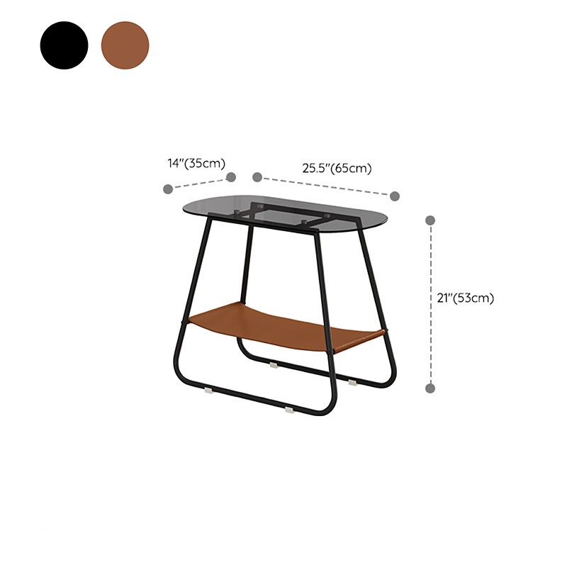 End Table Glass Sled with Storage Oval Contemporary Double Tier Side Table